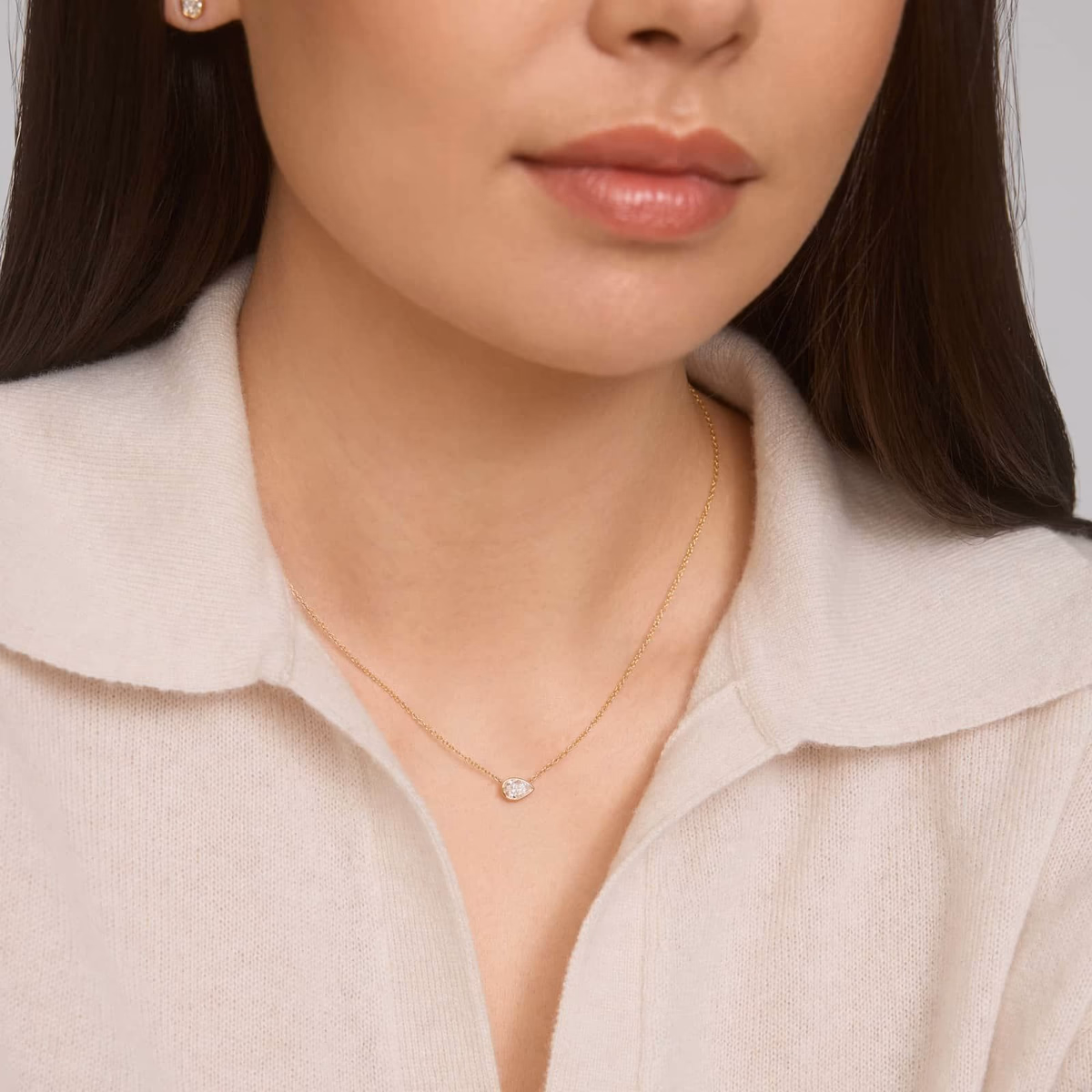 Shop the Look — pear diamond solitaire pendant lifestyle in white gold