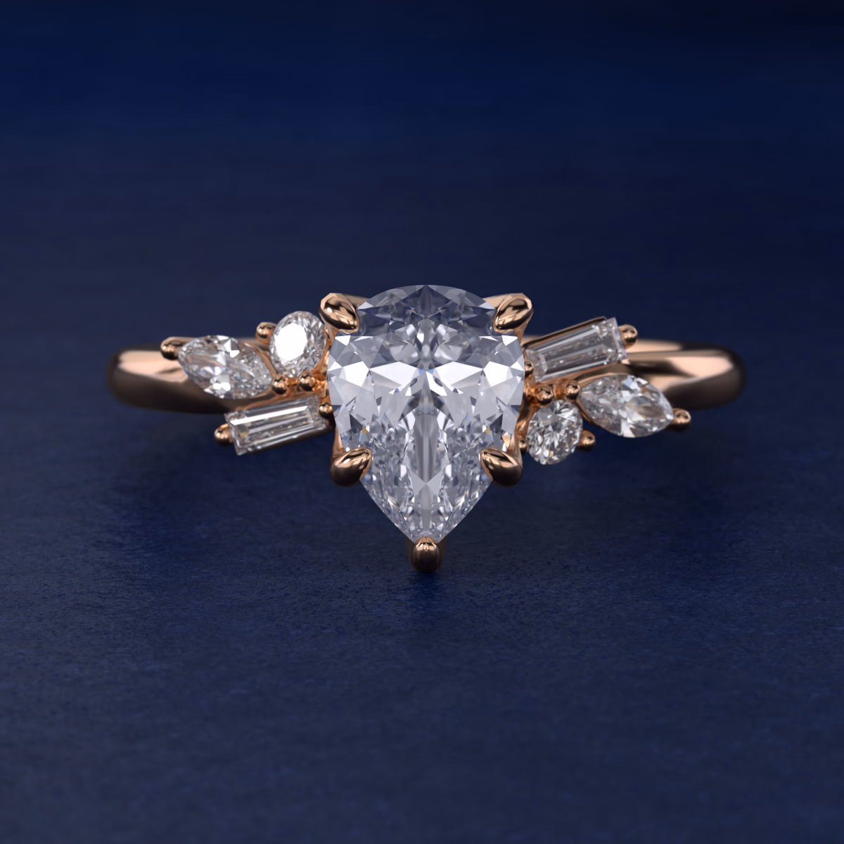 Rose gold pear diamond ring — halo style