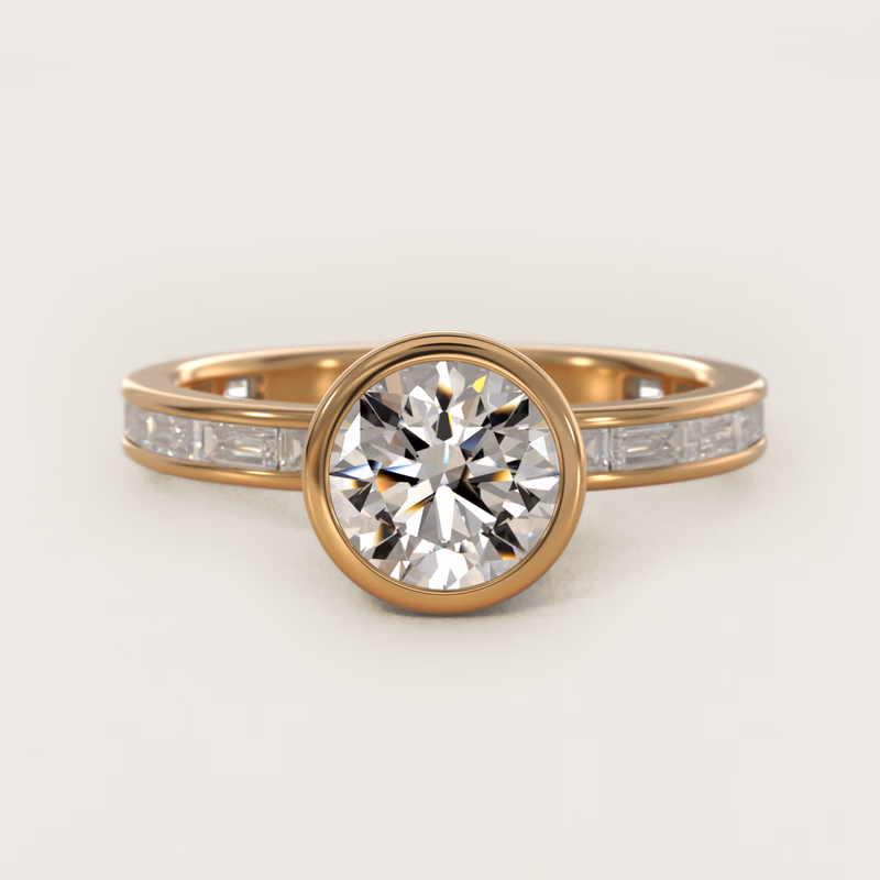 Bezel Engagement Ring with Channel Set Diamond Accent 14K Yellow Gold — $3,600