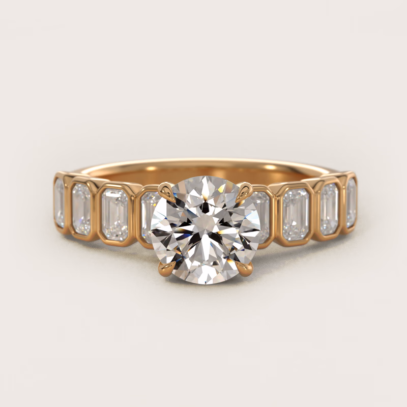 Bezel Set Emerald Cut Side Stone 14K Yellow Gold — $4,300