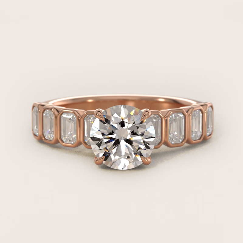 Bezel Set Emerald Cut Side Stone 14K Rose Gold — $4,300