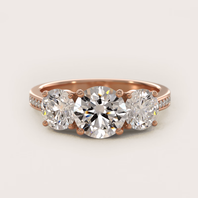 Round Diamond Three Stone Pavé 14K Rose Gold — $4,260