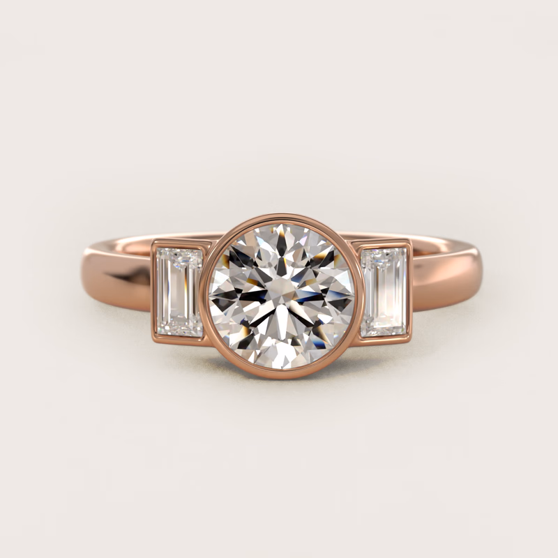 Bezel Straight Baguette Three Stone 14K Rose Gold — $2,720