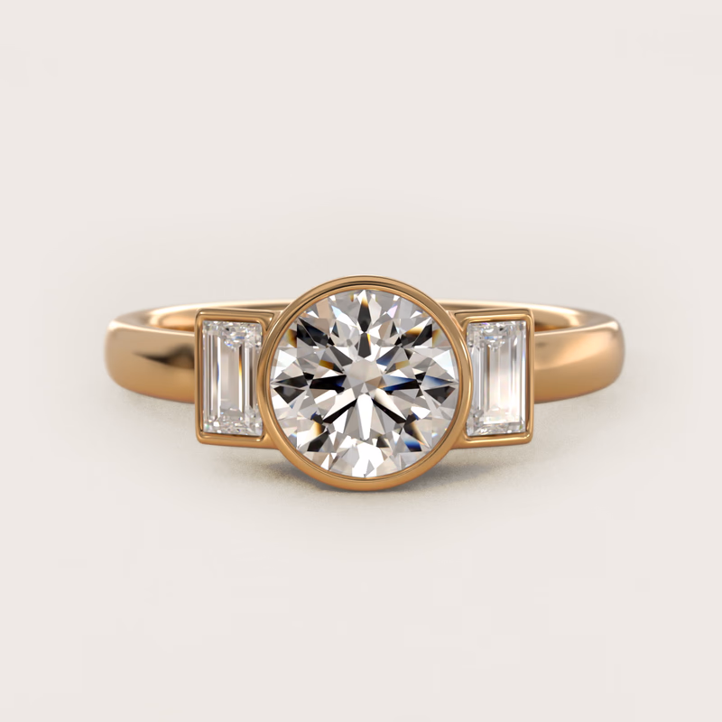 Bezel Straight Baguette Three Stone 14K Yellow Gold — $2,720