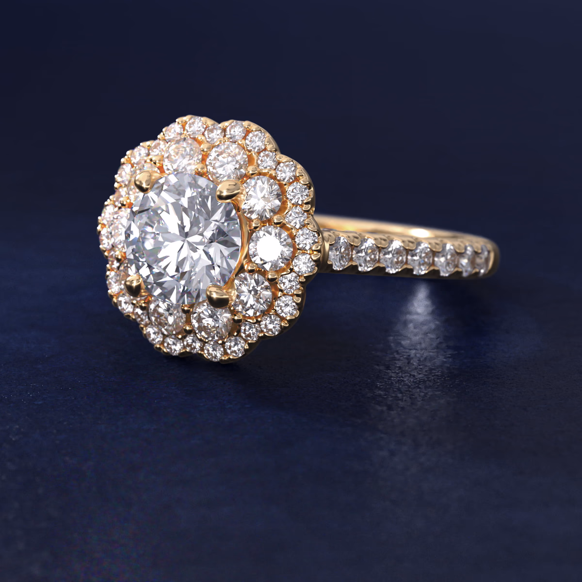 Blue Nile Halo Engagement Ring Yellow Gold Packshot
