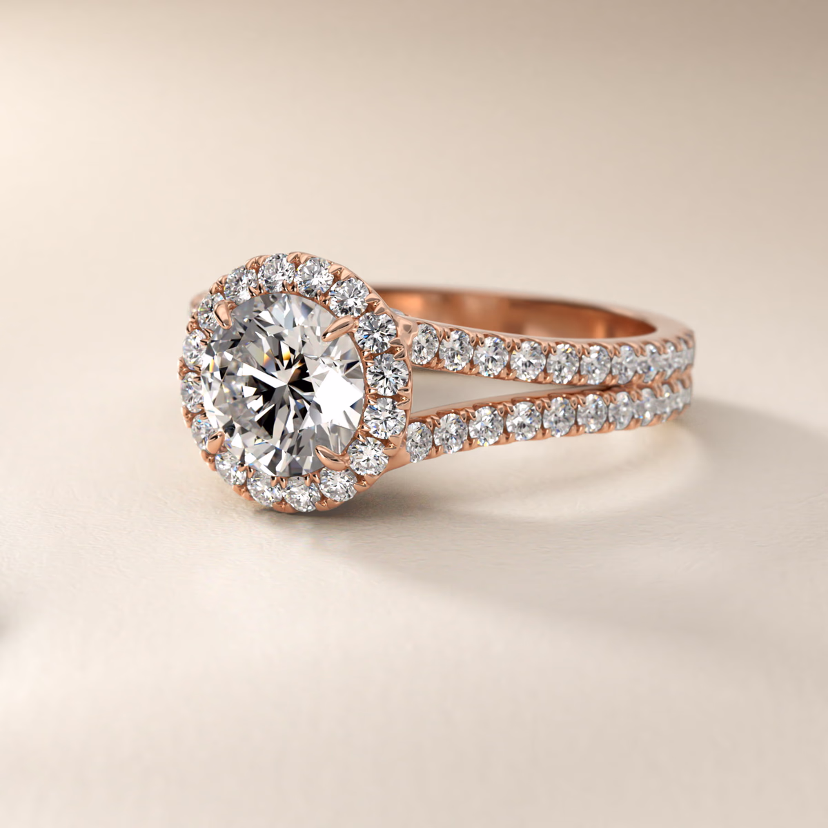 Blue Nile Halo Engagement Ring Rose Gold Packshot