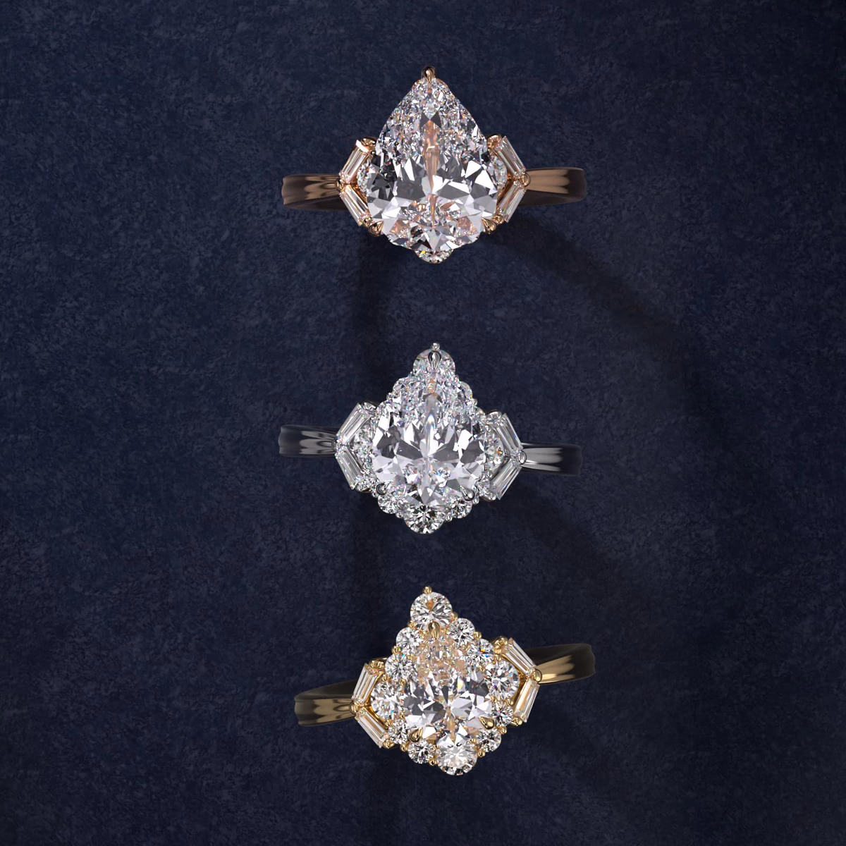 Vintage pear diamond ring — scroll style