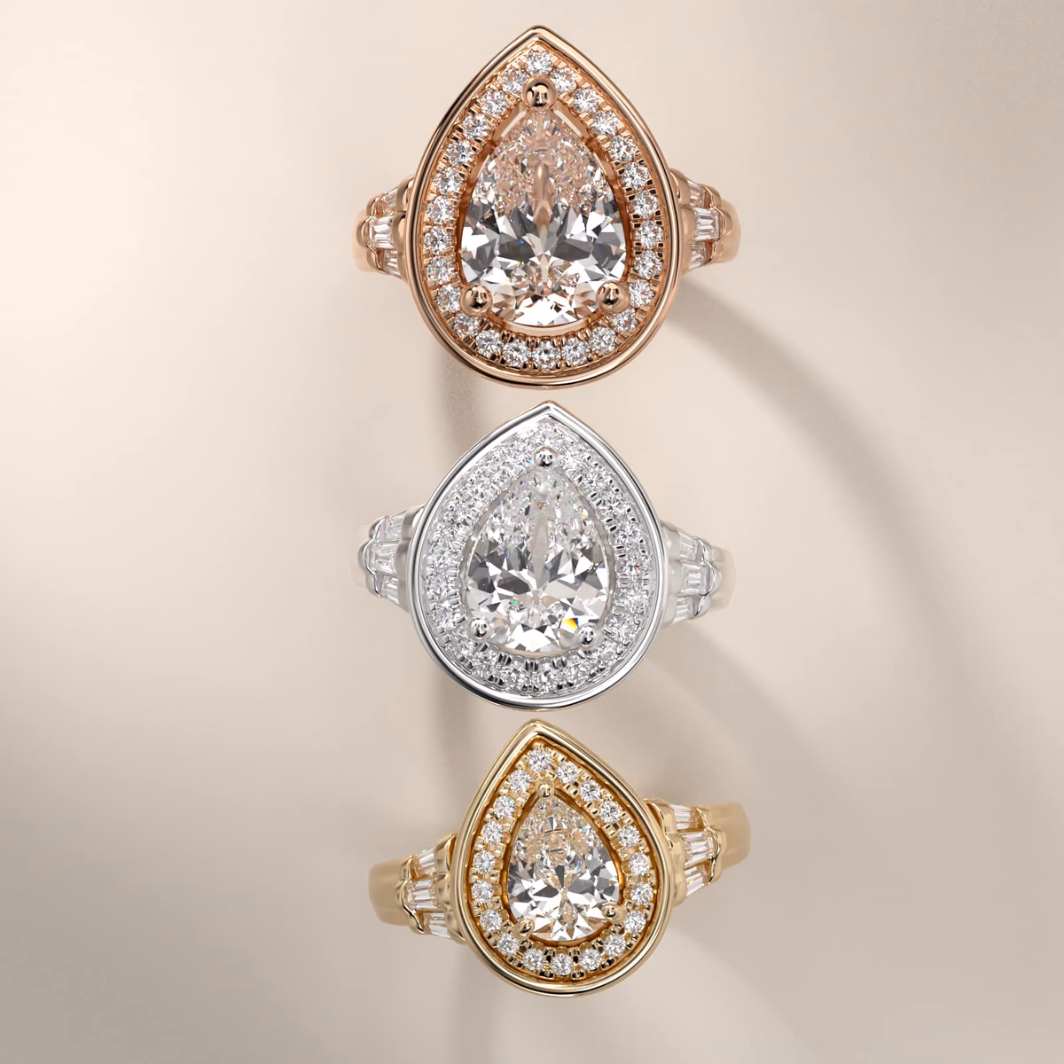 Vintage pear diamond ring — interlaced halo style