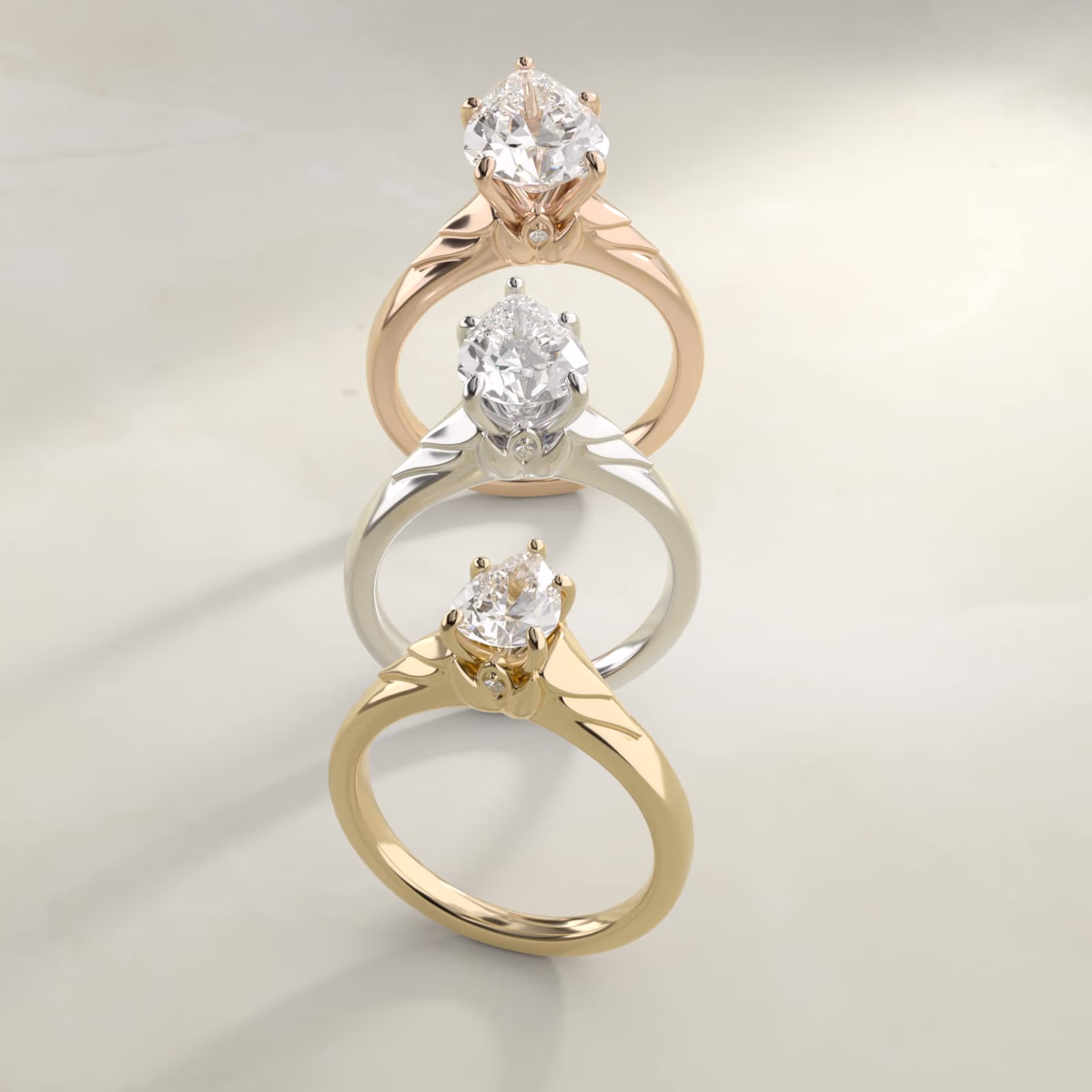 Vintage pear diamond ring — petite leaf style