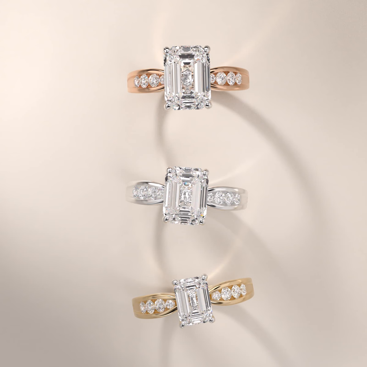 Emerald cut diamond engagement ring yellow gold on model hand