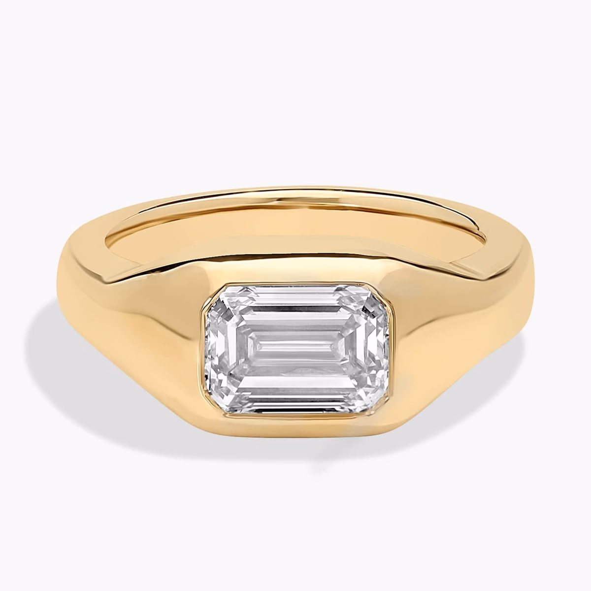 Men's emerald cut diamond ring signet yellow gold