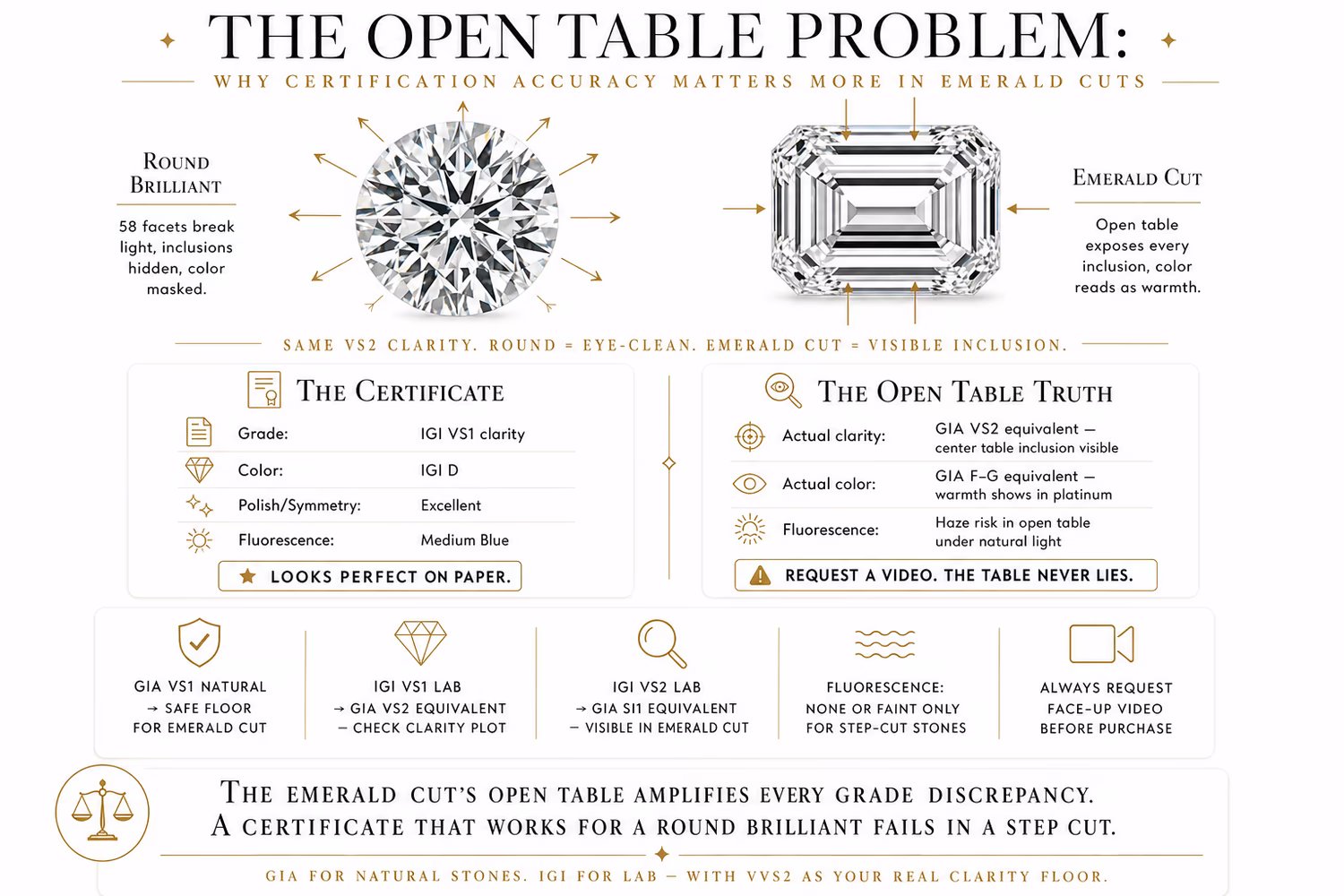 Emerald cut diamond open table — why step-cut facets make certification grade accuracy critical