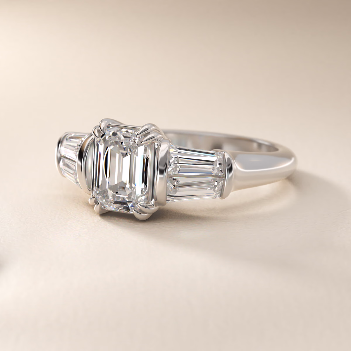 Platinum emerald cut diamond engagement ring classic solitaire four prong setting