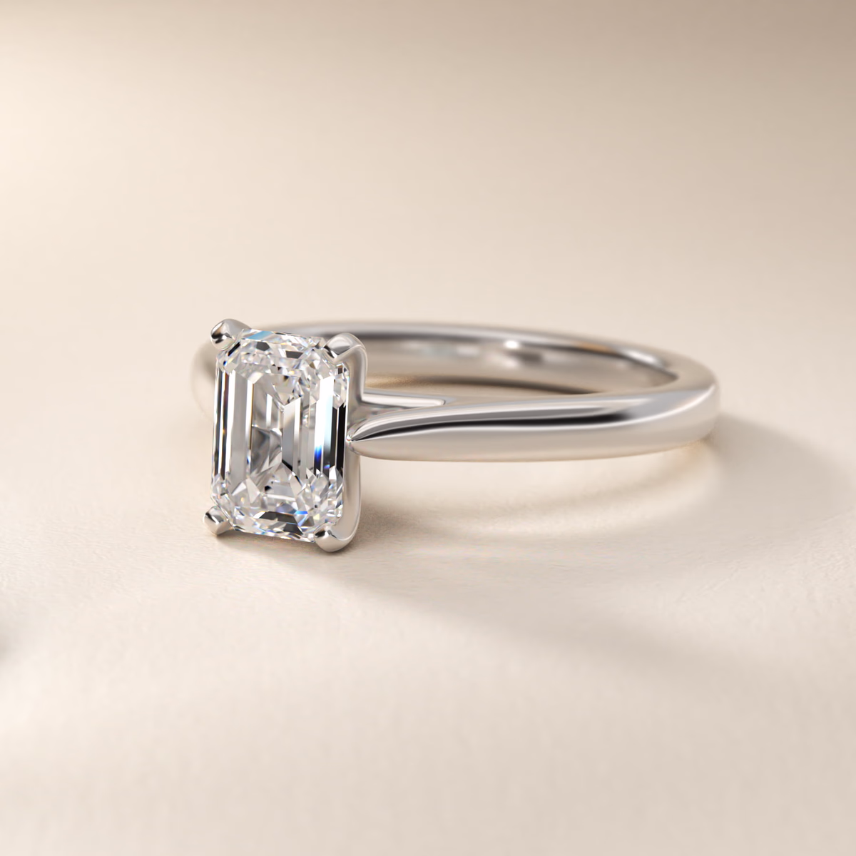 Platinum emerald cut diamond engagement ring petite solitaire