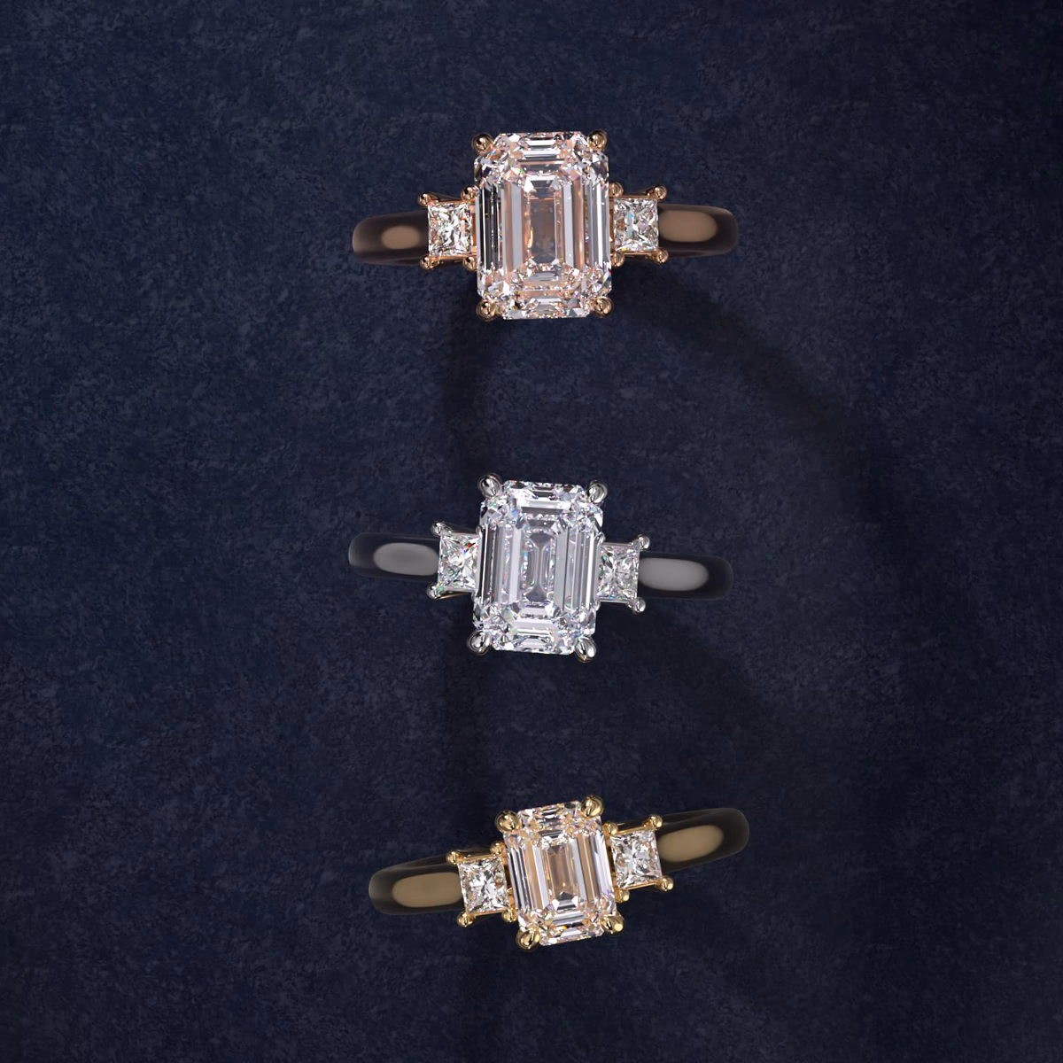 Emerald cut diamond rose gold ring petite solitaire setting