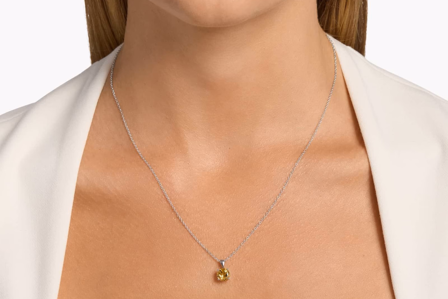 Blue Nile freshwater pearl pendant necklace in white gold lifestyle photo on model