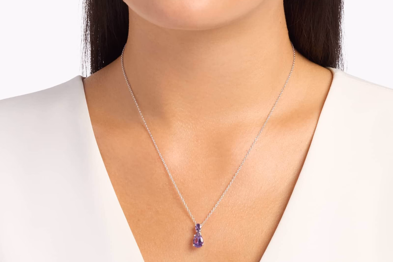 Blue Nile sterling silver gemstone birthstone pendant necklace lifestyle photo