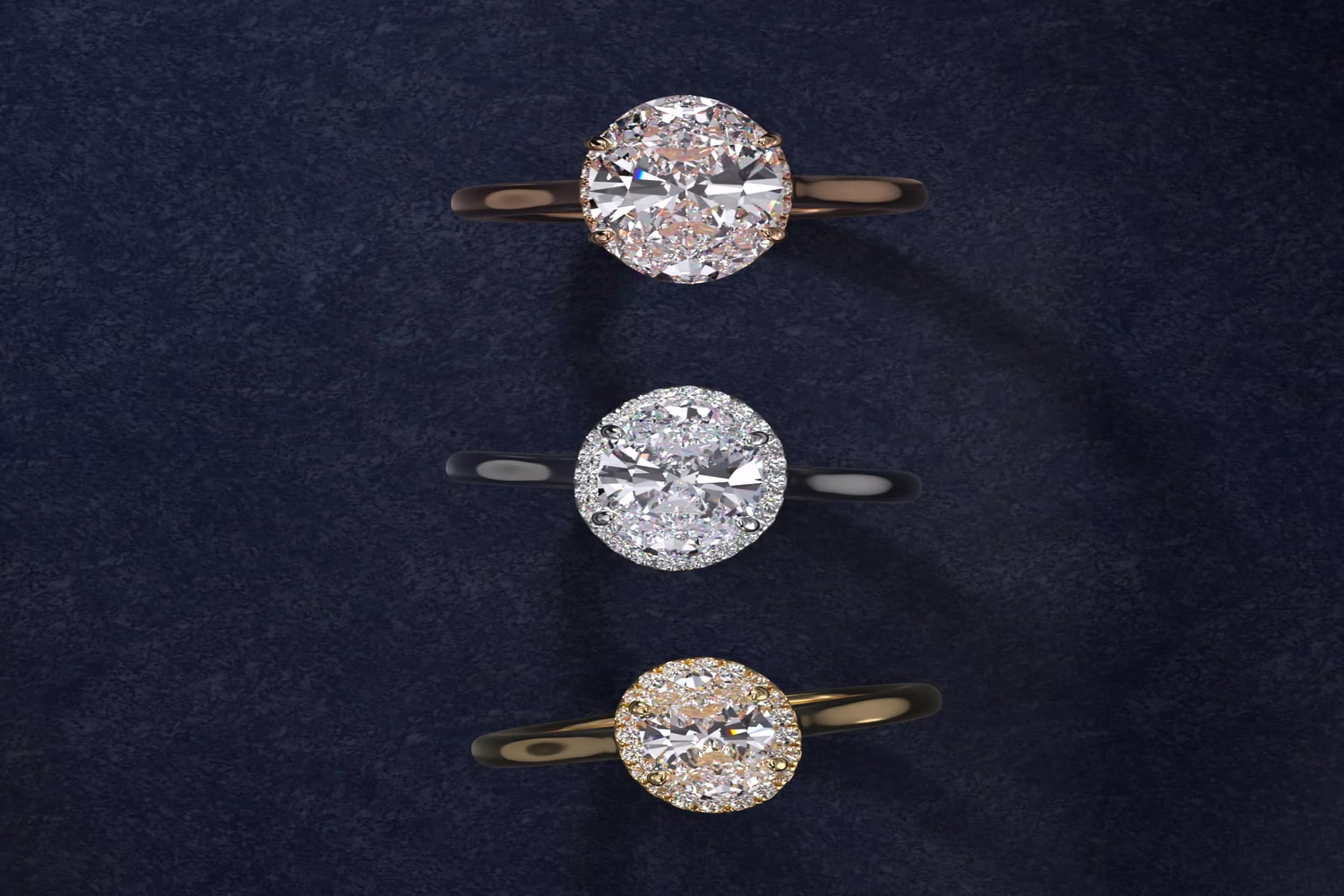 oval diamond halo engagement ring in yellow gold pavé band