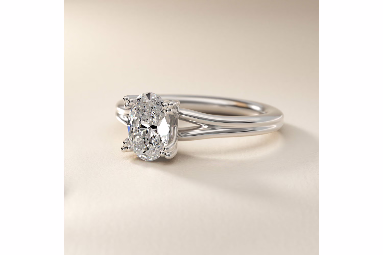 oval diamond solitaire ring in white gold packshot