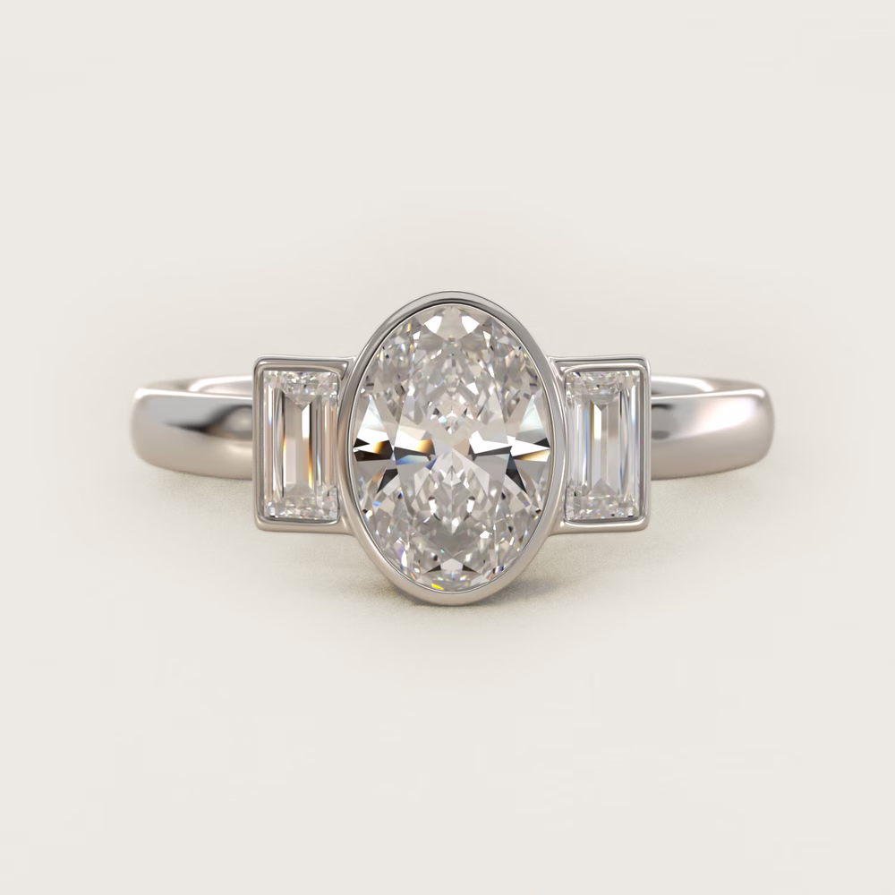 oval diamond three stone ring past present future