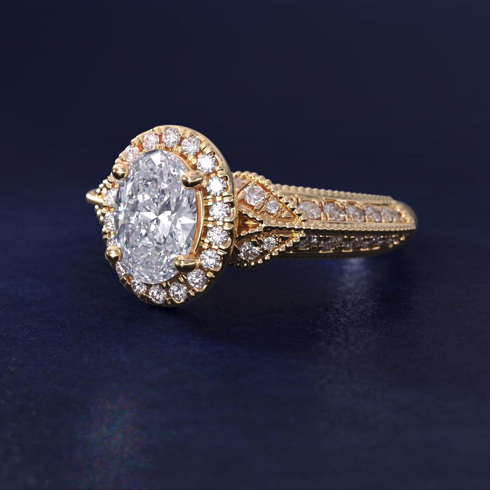 oval vintage diamond ring yellow gold art nouveau