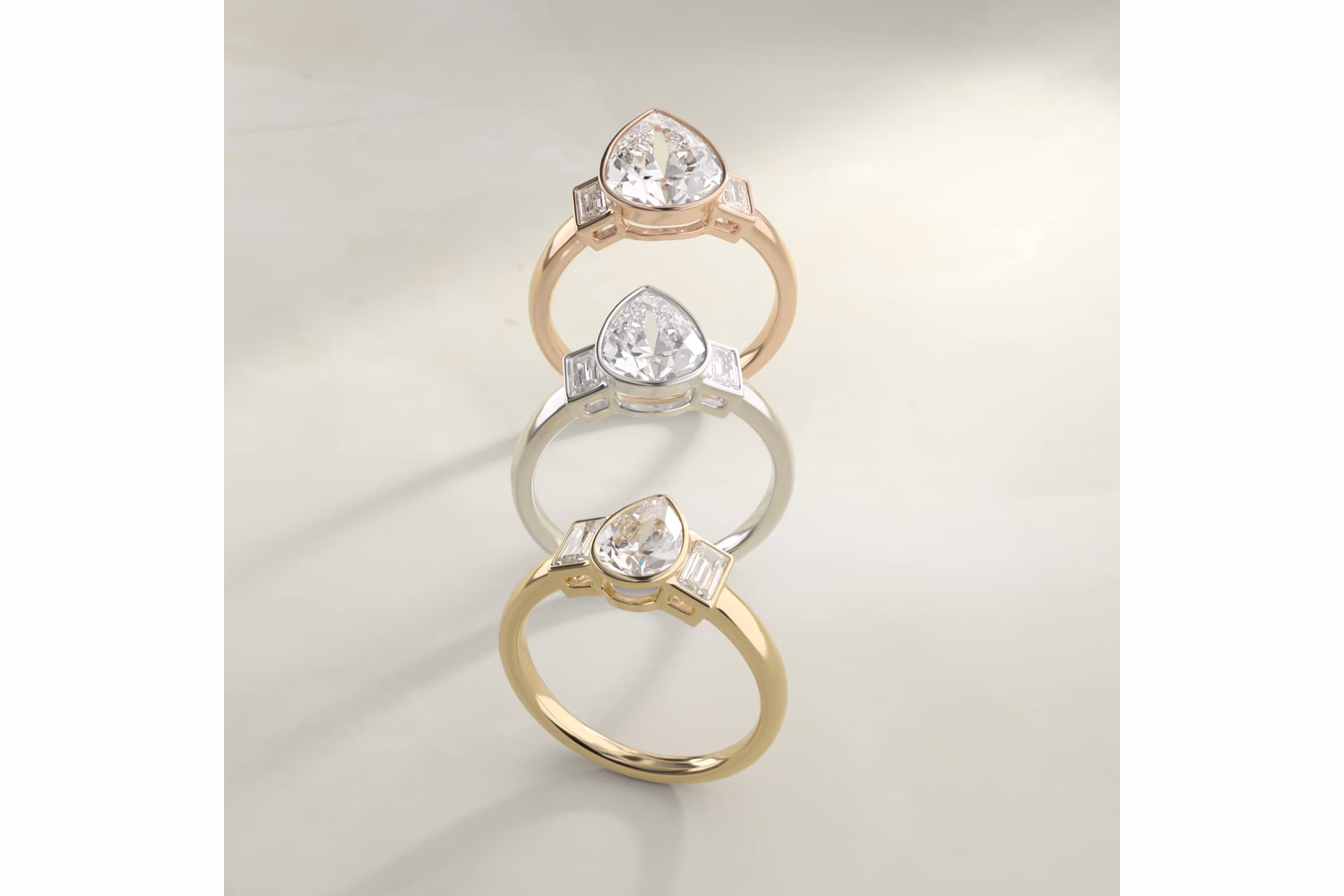 Bezel set pear diamond ring in rose gold — elegant minimal setting, Diamond Critics