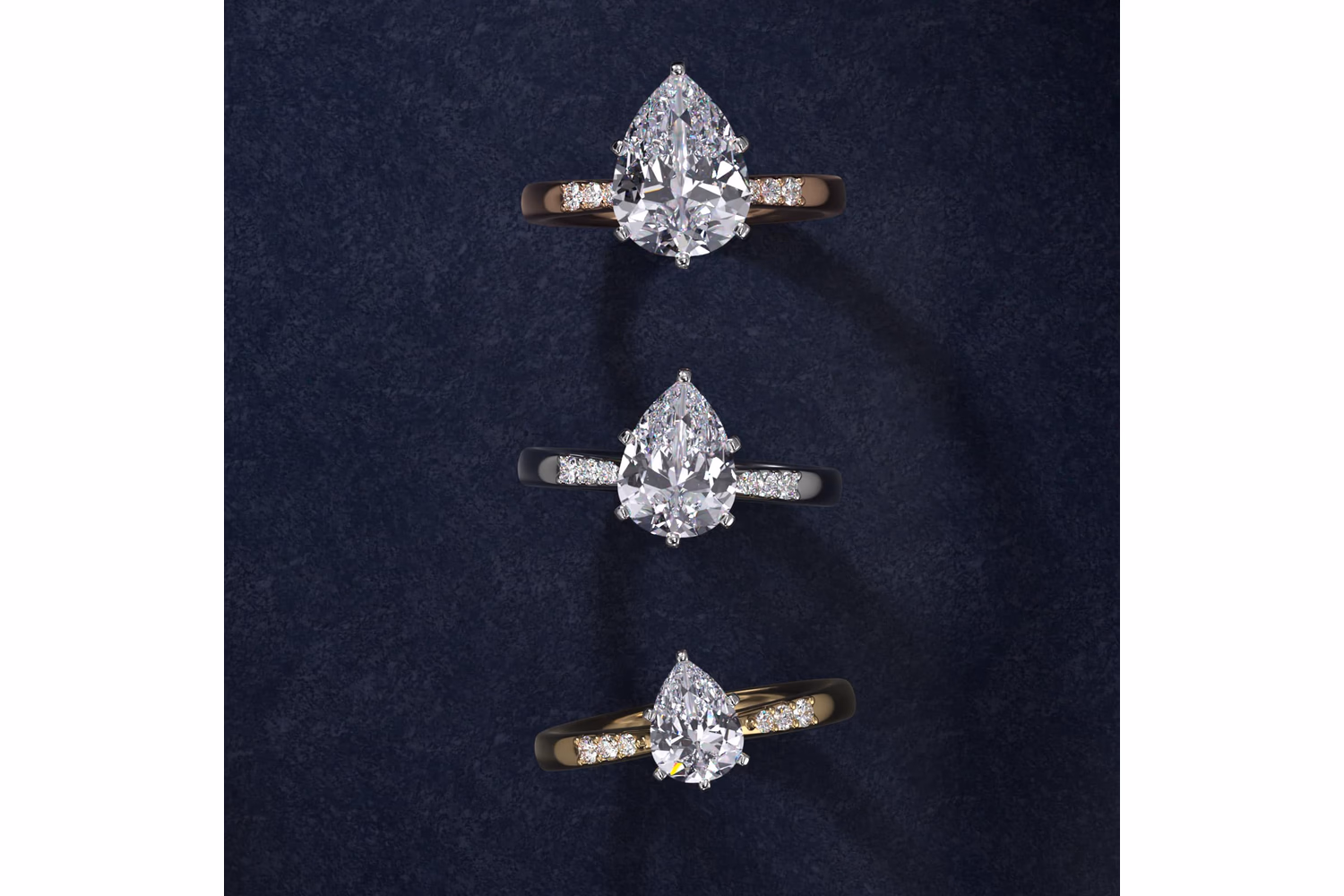 Pear diamond engagement ring in white gold — clean classic solitaire design showing the elongated pear brilliant face-up