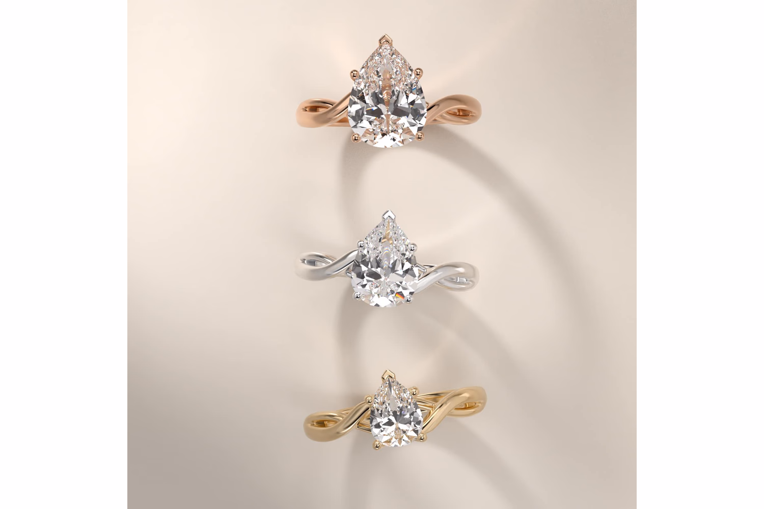 Pear shaped solitaire diamond ring in rose gold — Blue Nile catalog view