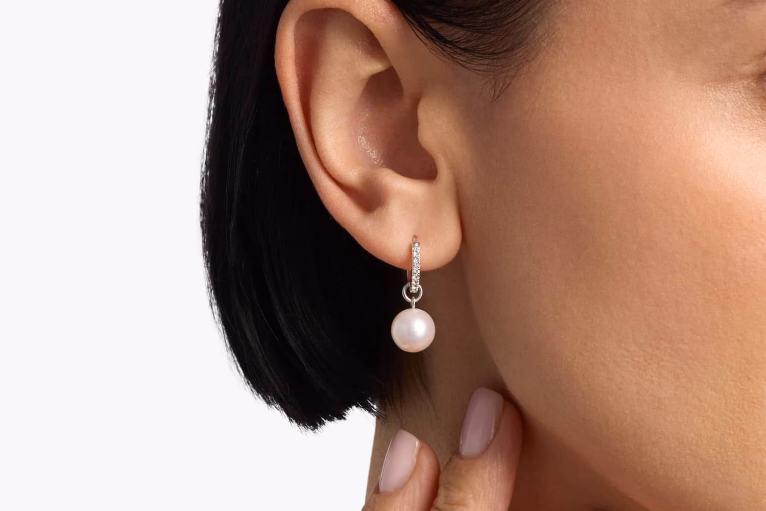 Blue Nile freshwater pearl and white topaz drop earrings in sterling silver lifestyle photo