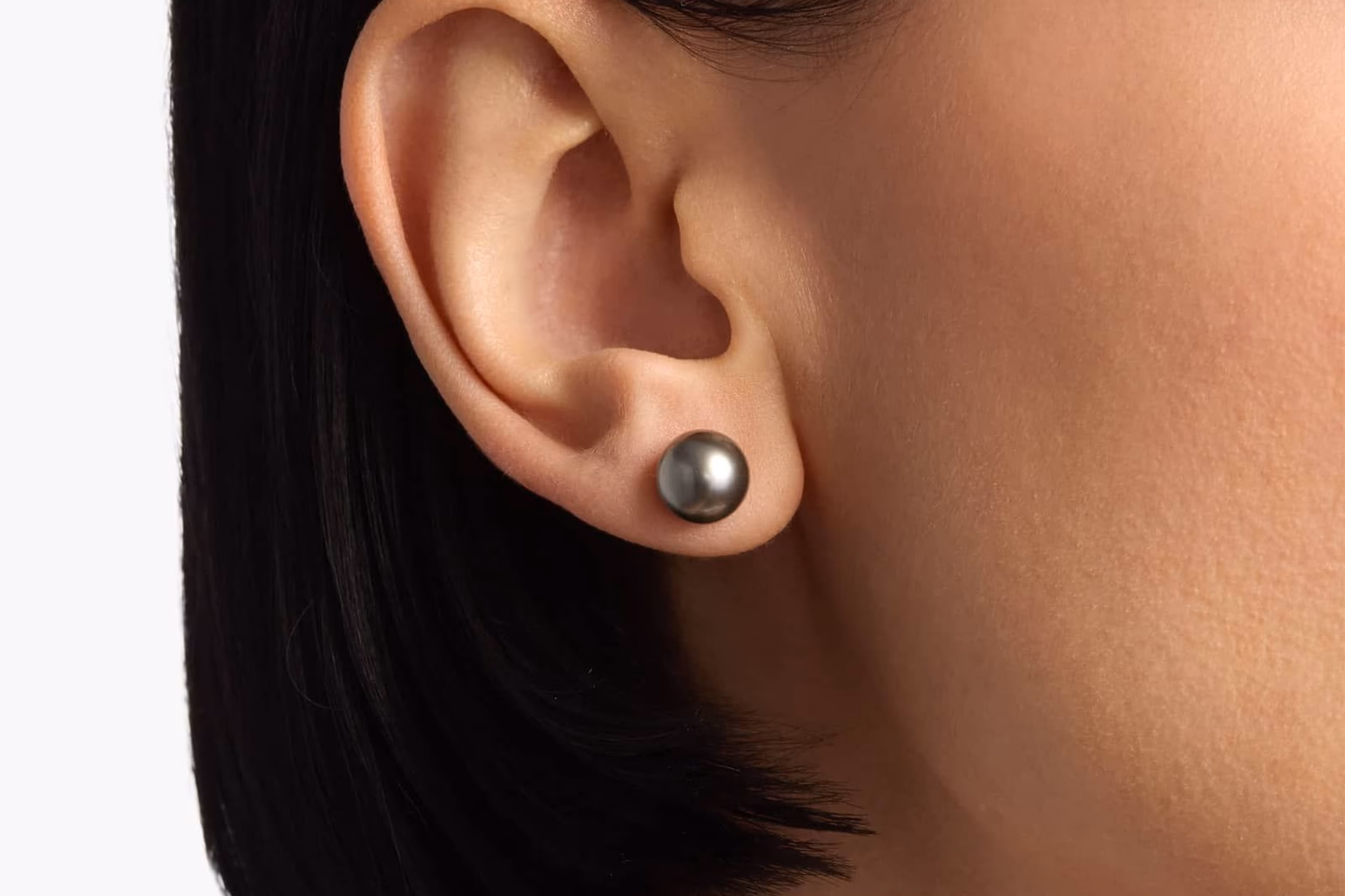 Blue Nile classic Akoya pearl and diamond stud earrings in 18K white gold lifestyle photo