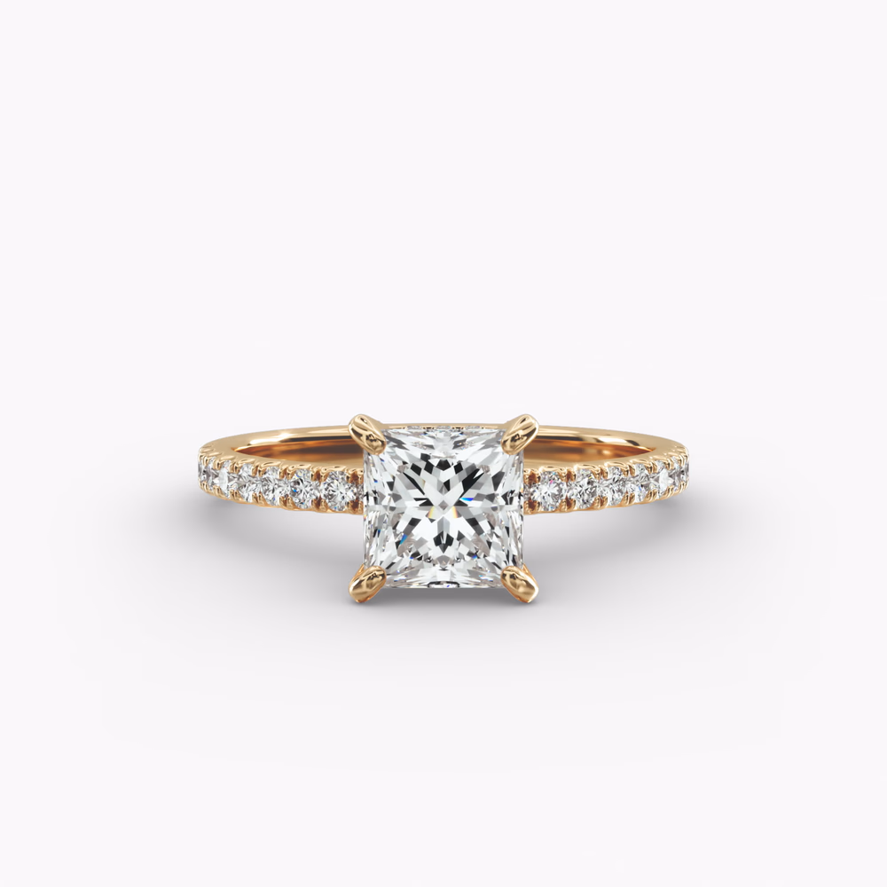 Classic Four Prong Solitaire in Platinum — the standard for 2ct princess cut corner protection with V-tip prongs