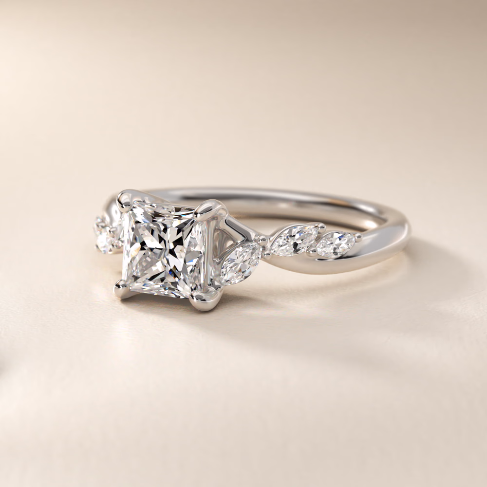 Pavé Knife Edge Lotus Basket Diamond Engagement Ring in Platinum by James Allen — princess cut center diamond in knife-edge lotus basket setting with pavé band in platinum, 251 reviews on Blue Nile