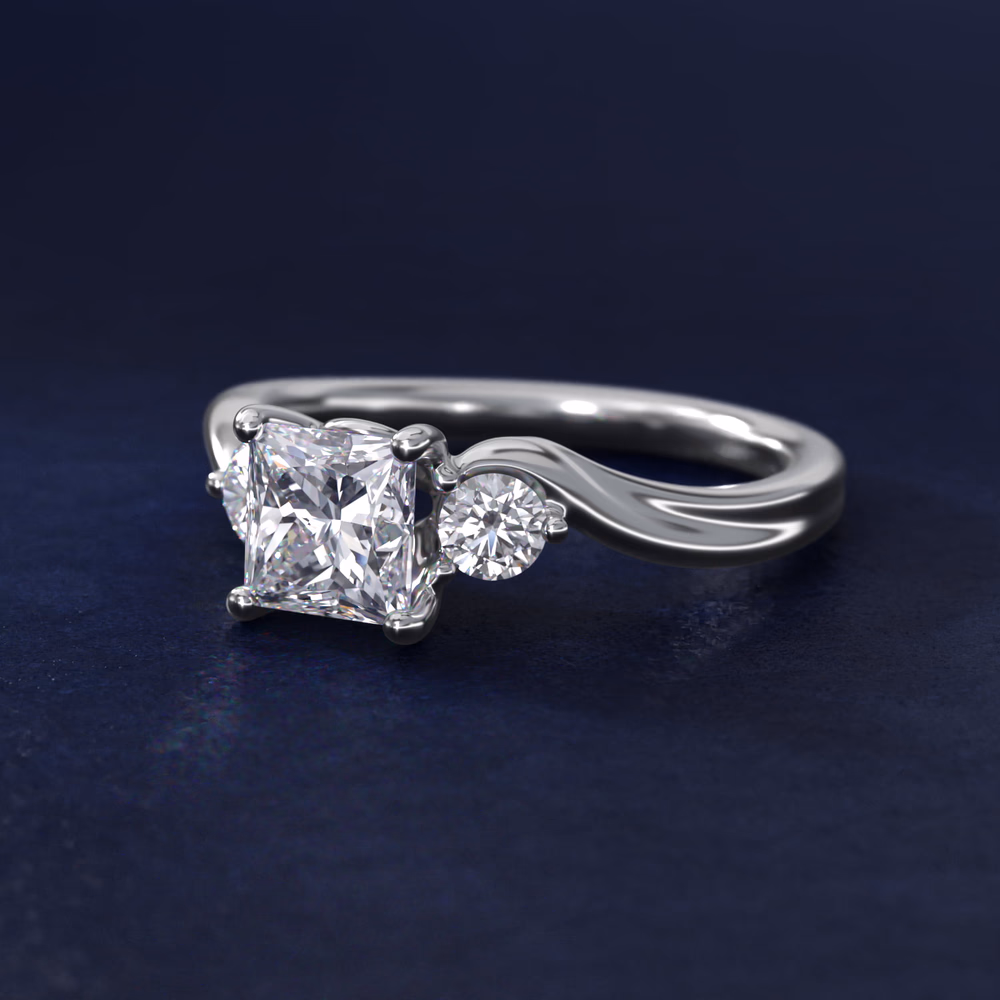 Riviera Pavé Lab-Grown Diamond Engagement Ring in Platinum by James Allen — princess cut center diamond with riviera pavé band featuring lab-grown diamond accents in platinum, 390 reviews on Blue Nile
