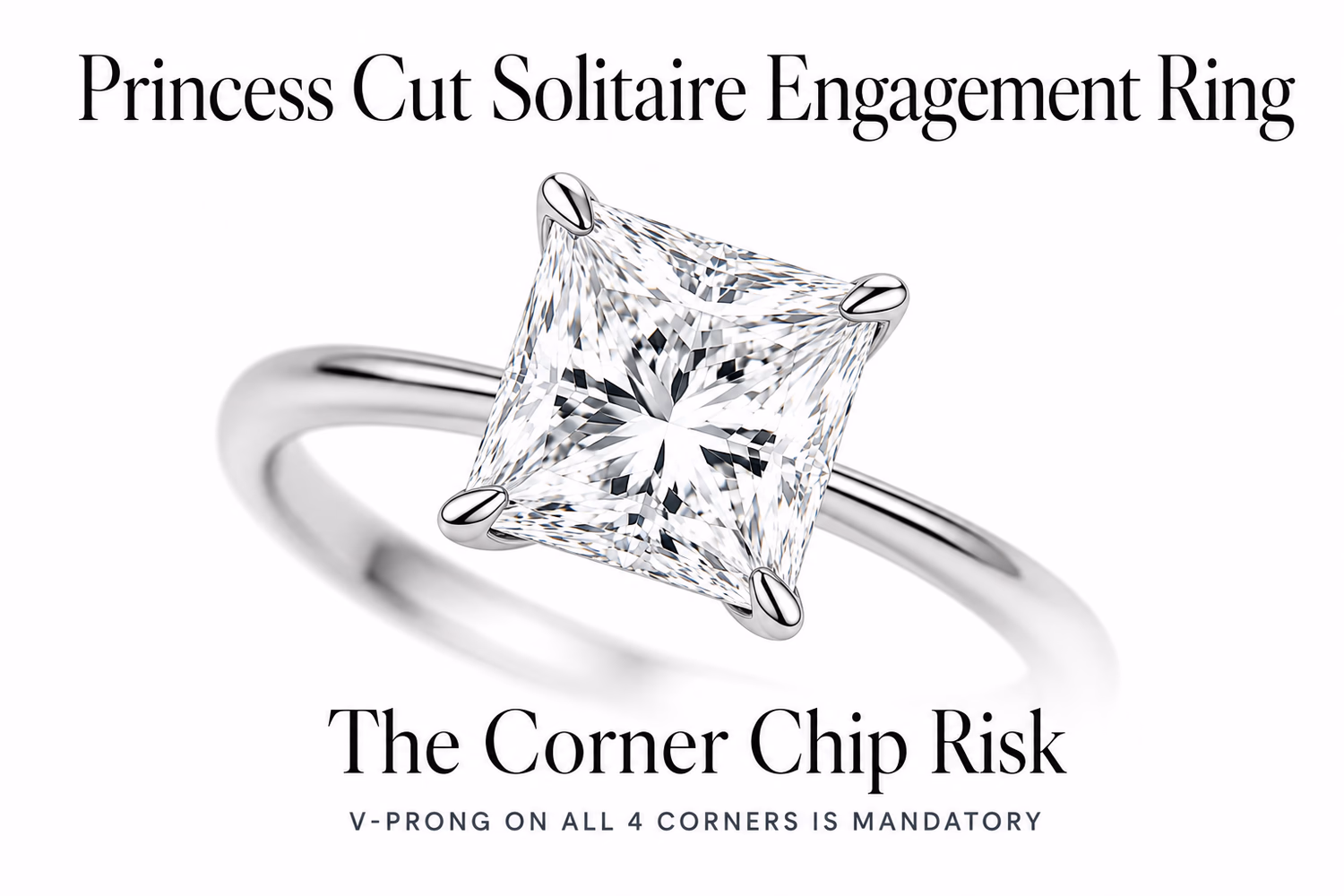 Princess Cut Solitaire Engagement Ring: The Corner Chip Risk, V-Prong Rule & Best 2026 Picks