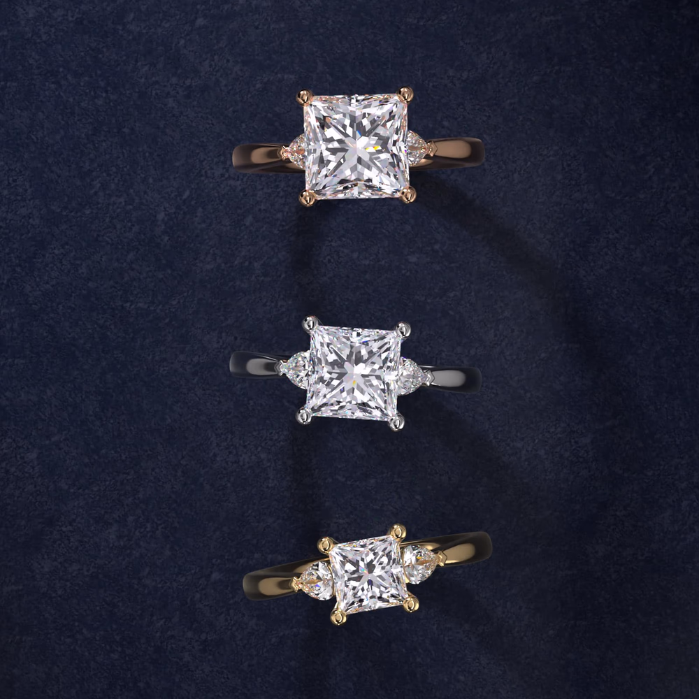 Falling Edge Pavé Halo Engagement Ring in 14K Yellow Gold — princess cut center diamond with pavé halo extending downward along the setting sides, yellow gold band, maximum visual impact
