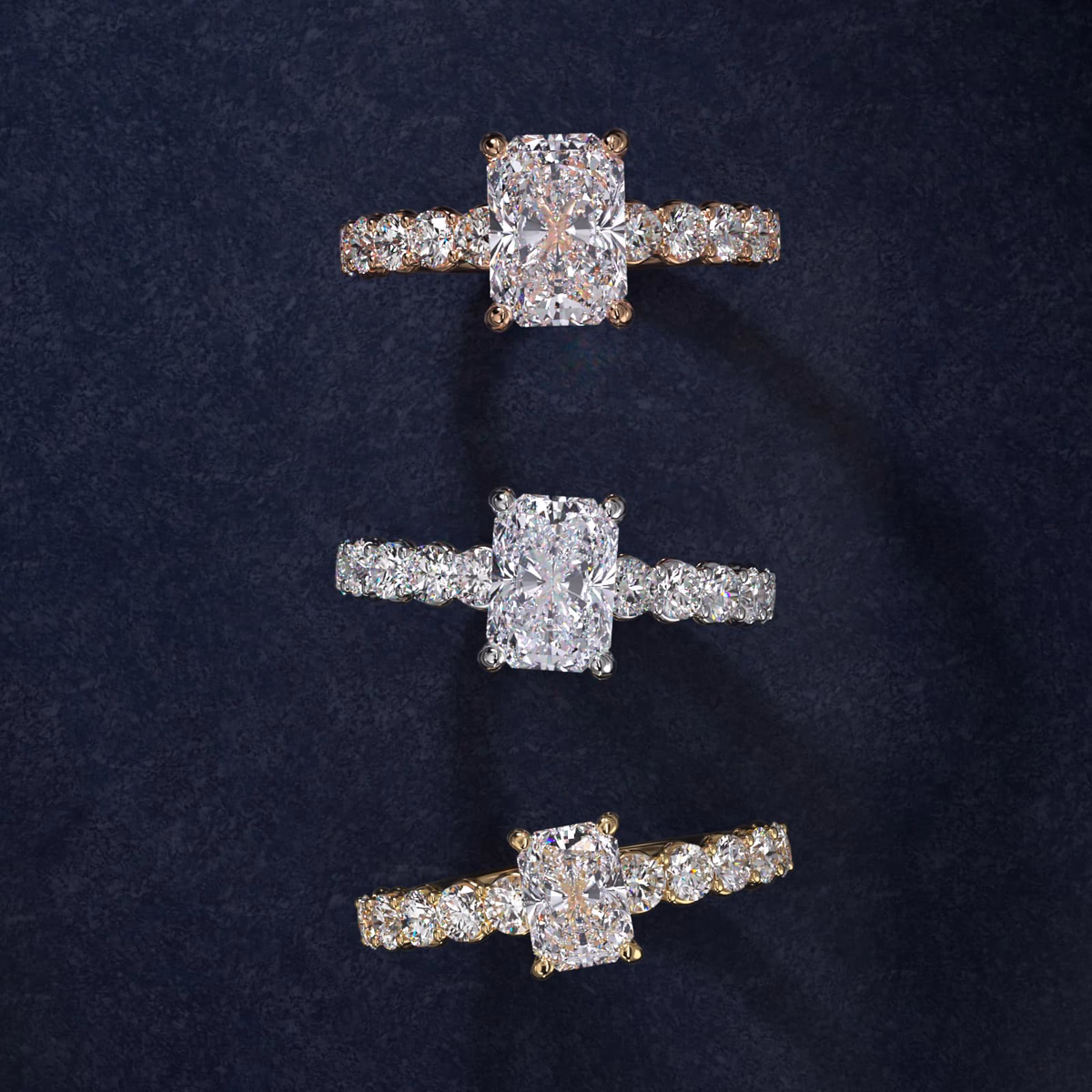 Radiant cut diamond ring white gold solitaire setting close-up