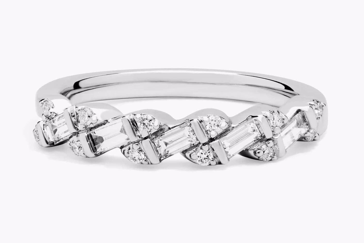 Round and Baguette Diamond Fashion Ring in 14K white gold